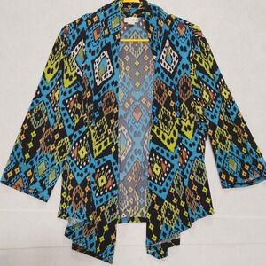 Kim Rogers Woman Geometric Print Open Front Cardigan Sweater Jacket 14W